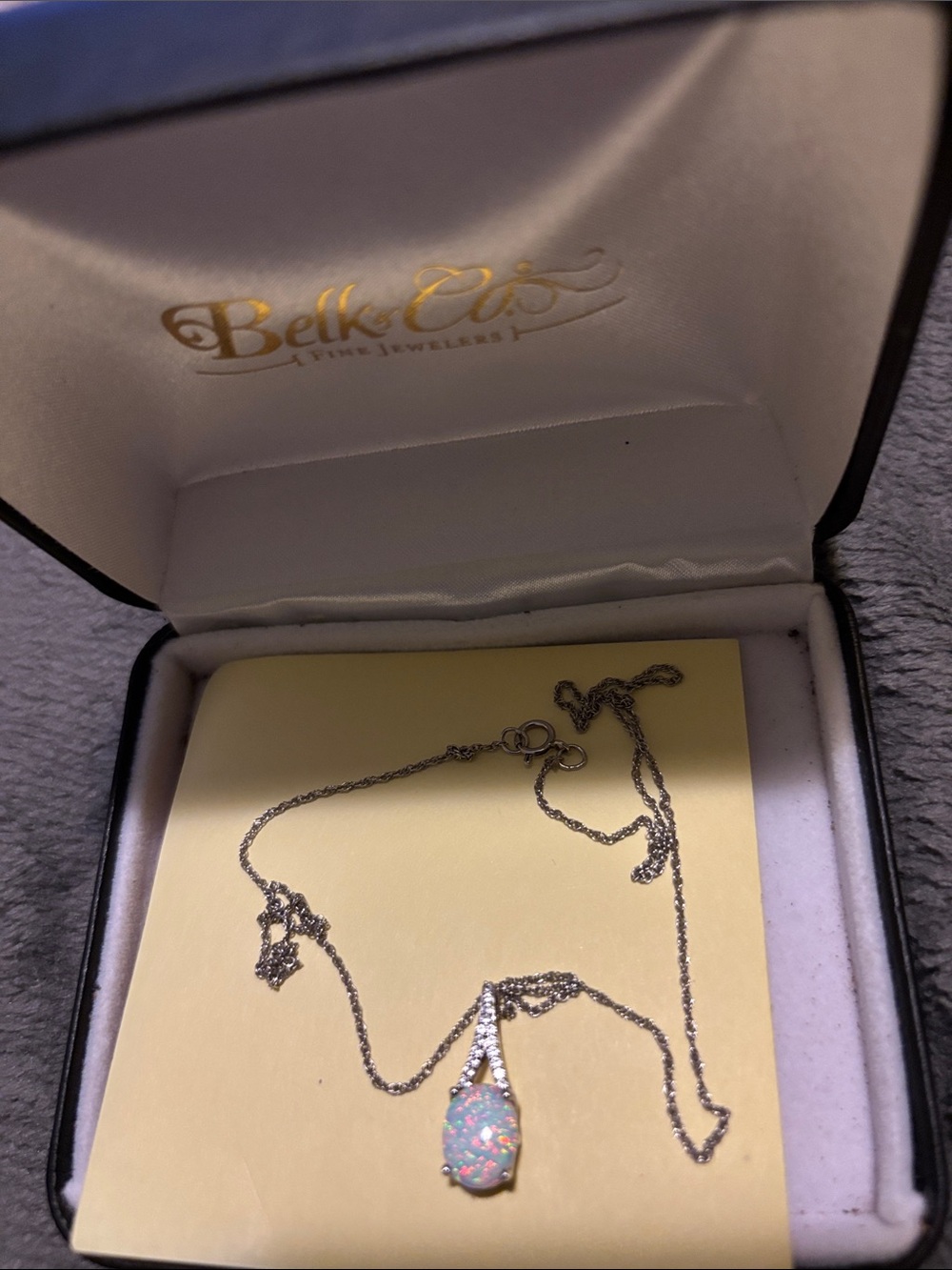 Sterling Silver Opal Teardrop Pendant Necklace - White Opalescent